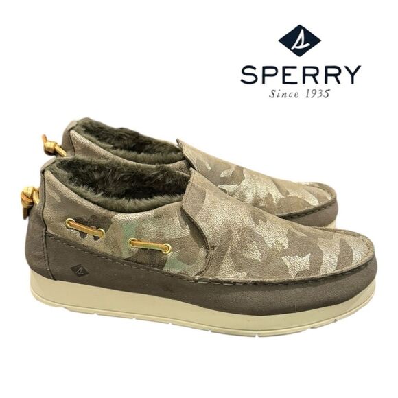 Sperry Women's Moc-Sider Metallic Camo Olive Slip-on Loafers 9.5 - Picture 1 of 6